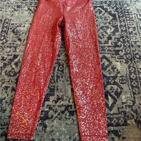 NWT- Sweaty Betty 7/8 Goddess Yoga Leggings Red Terrazzo Disco Foil Print Sz S - Picture 2 of 6